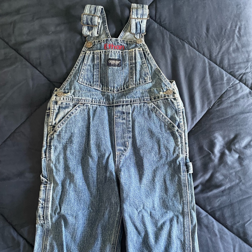 Osh Kosh B’Gosh Boys overalls-custom embroidery in red with name Ethan
